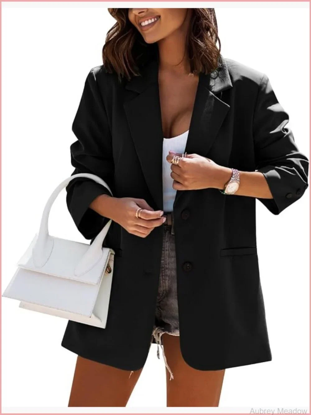 Oversized Blazer Lapel Button Down Casual Work Office Jacket Women Suiting